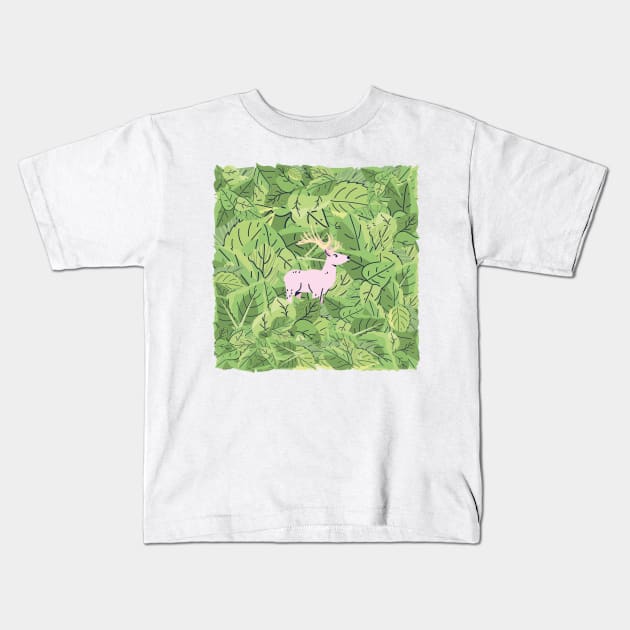 Deer in Leaves Kids T-Shirt by I-LAYDA